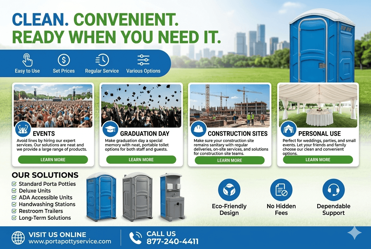 Porta Potty Rentals for Events, Graduation Celebrations, Construction Sites, and Personal Use
