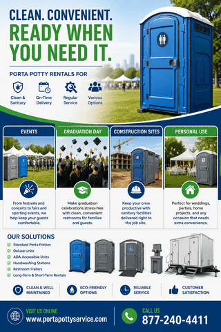 Porta Potty Rentals for Events, Graduation Celebrations, Construction Sites, and Personal Use